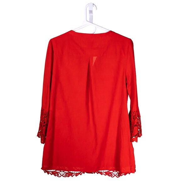 Chico's Women's Shirt Button Up Orange Lace Paisley Overlay Spring Top 0 US S/4 - Picture 2 of 9